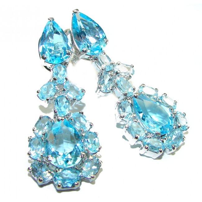 Purity and Abundance Swiss Blue Topaz .925 Sterling Silver handmade Large Statement earrings - photo 3