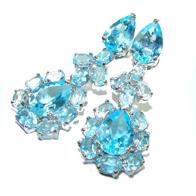 Purity and Abundance Swiss Blue Topaz .925 Sterling Silver handmade Large Statement earrings - photo 2