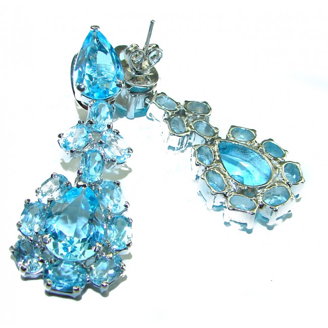 Purity and Abundance Swiss Blue Topaz .925 Sterling Silver handmade Large Statement earrings - photo 1
