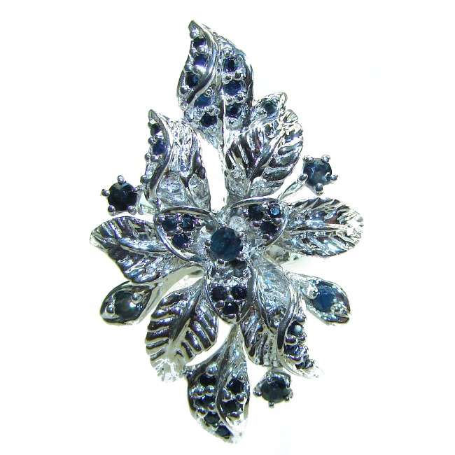 Floral design authentic Sapphire .925 Silver handcrafted Statement Ring s. 7 3/4 - photo 2