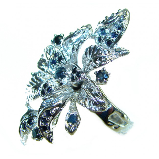 Floral design authentic Sapphire .925 Silver handcrafted Statement Ring s. 7 3/4 - photo 1