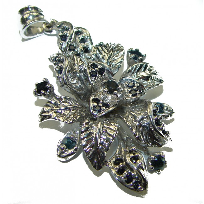 Floral design authentic Sapphire .925 Silver handcrafted Statement pendant - photo 3