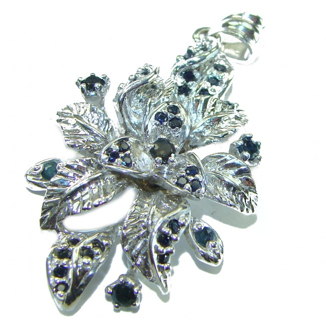 Floral design authentic Sapphire .925 Silver handcrafted Statement pendant - photo 2
