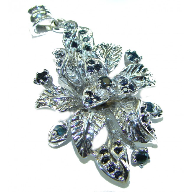 Floral design authentic Sapphire .925 Silver handcrafted Statement pendant - photo 1