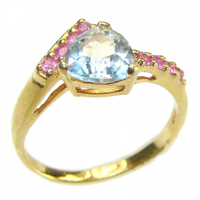 Precious 3.5 carat AQUAMARINE 14k Gold over .925 Sterling Silver Handcrafted Ring size 6 1/2 - photo 3