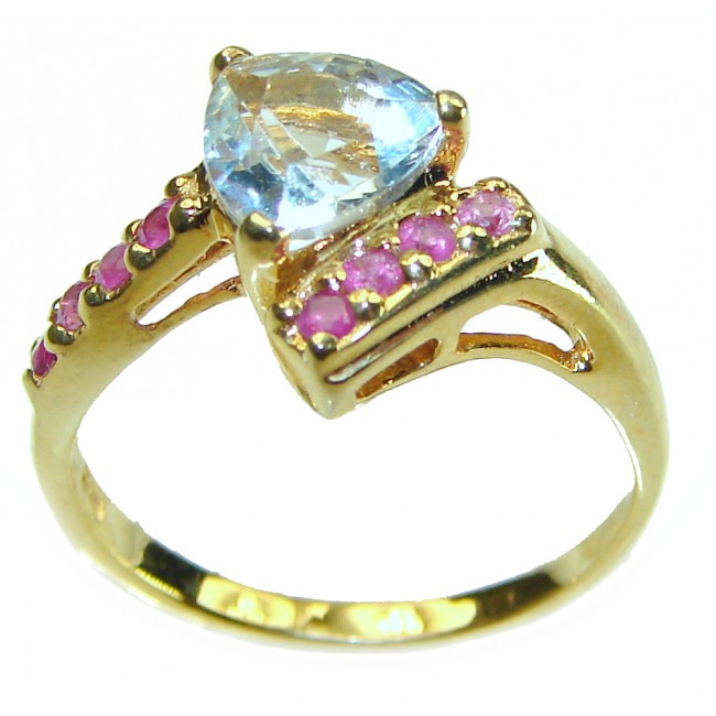 Precious 3.5 carat AQUAMARINE 14k Gold over .925 Sterling Silver Handcrafted Ring size 6 1/2 - photo 2
