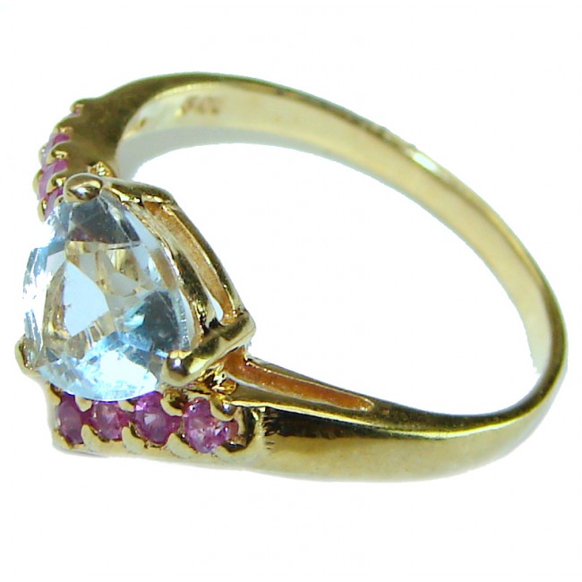 Precious 3.5 carat AQUAMARINE 14k Gold over .925 Sterling Silver Handcrafted Ring size 6 1/2 - photo 1