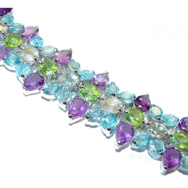 Very Special Natural Multigem .925 Sterling Silver handmade Statement Bracelet - photo 1