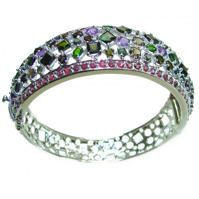 Authentic Amethyst Chrome Diopside .925 Sterling Silver handmade bangle Bracelet - photo 3