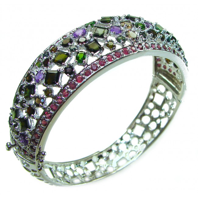 Authentic Amethyst Chrome Diopside .925 Sterling Silver handmade bangle Bracelet - photo 2