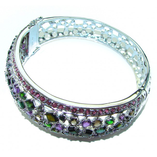 Authentic Amethyst Chrome Diopside .925 Sterling Silver handmade bangle Bracelet - photo 1