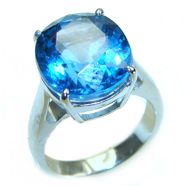 Electric Blue 14.5 carat Blue Swiss Topaz .925 Sterling Silver handcrafted Ring size 5 3/4
