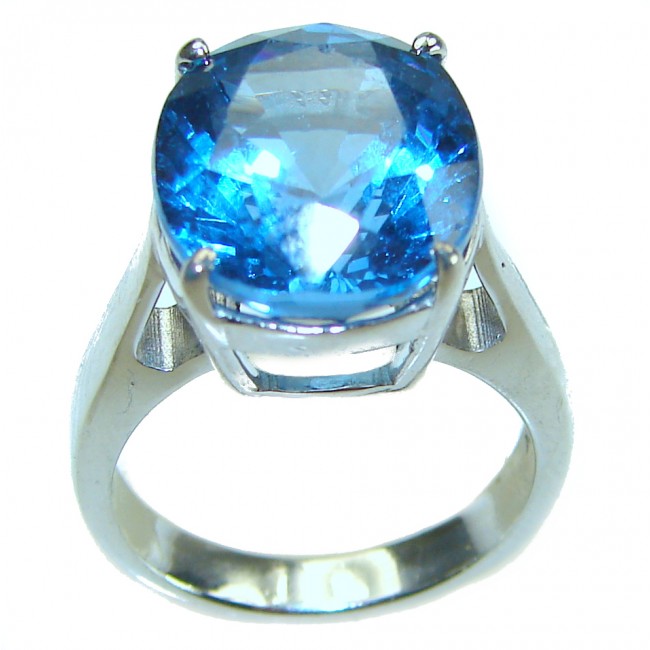 Electric Blue 14.5 carat Blue Swiss Topaz .925 Sterling Silver handcrafted Ring size 5 3/4