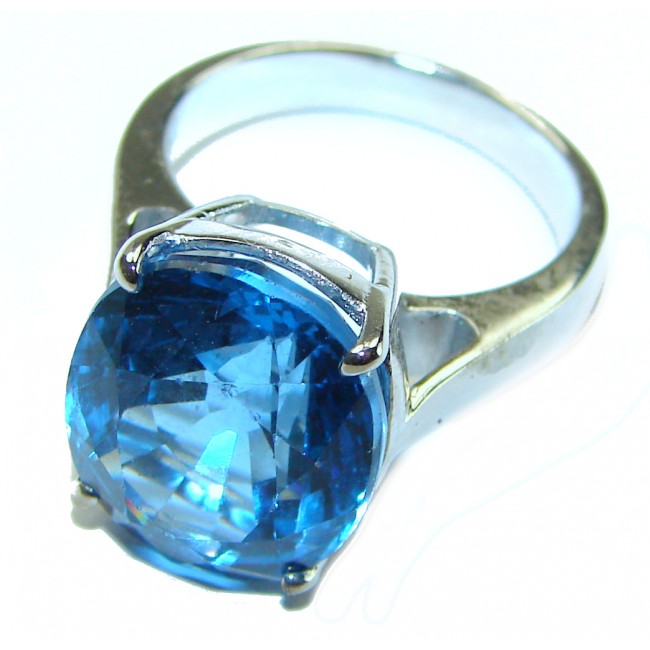 Electric Blue 14.5 carat Blue Swiss Topaz .925 Sterling Silver handcrafted Ring size 5 3/4