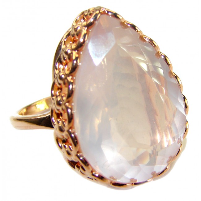 Oversized Authentic Brazilian Rose Quartz 14k Gold over .925 Sterling Silver incredible Ring size 8 1/4 - photo 3