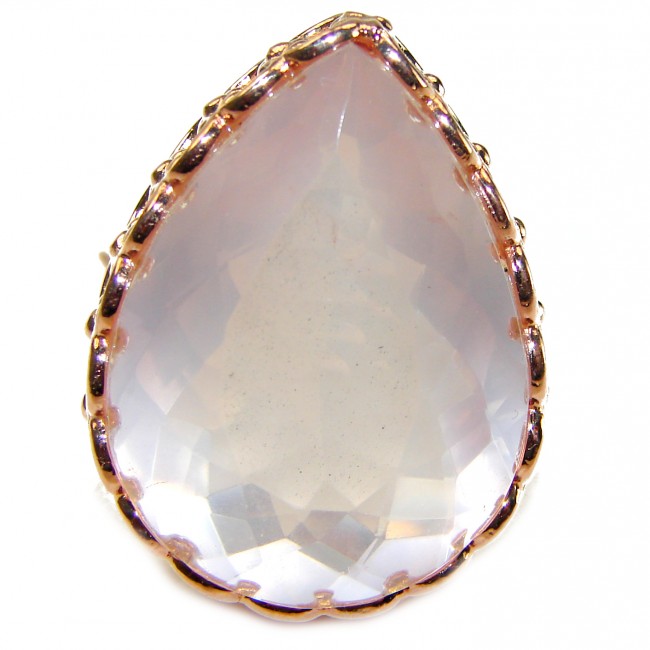 Oversized Authentic Brazilian Rose Quartz 14k Gold over .925 Sterling Silver incredible Ring size 8 1/4 - photo 2