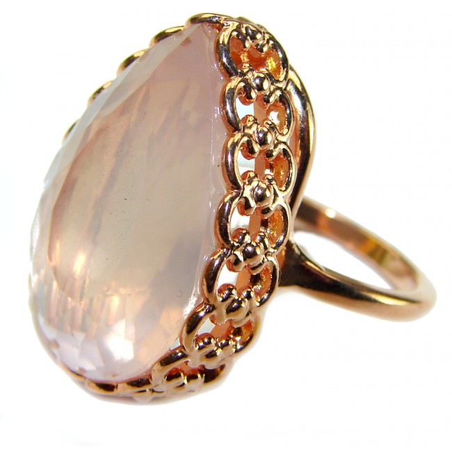 Oversized Authentic Brazilian Rose Quartz 14k Gold over .925 Sterling Silver incredible Ring size 8 1/4 - photo 1