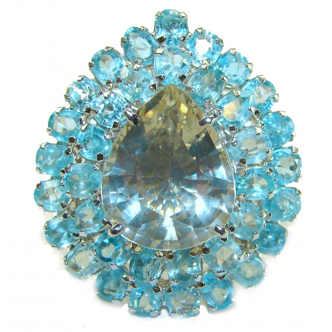 Snow Queen Huge Champagne Topaz .925 Sterling Silver handmade Statement Ring size 7 1/4 - photo 4