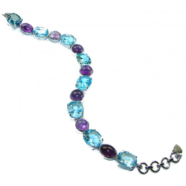 Allure Natural Amethyst Swiss Blue Topaz .925 Sterling Silver handcrafted Statement Bracelet - photo 3