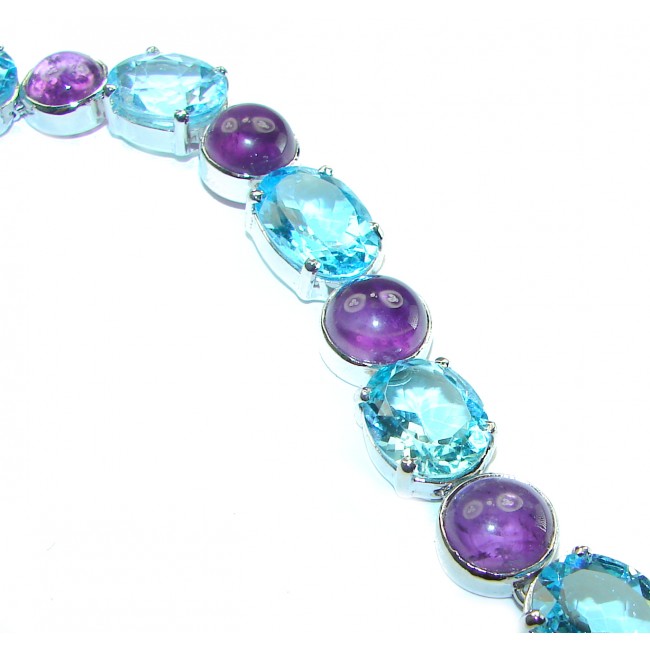 Allure Natural Amethyst Swiss Blue Topaz .925 Sterling Silver handcrafted Statement Bracelet - photo 1
