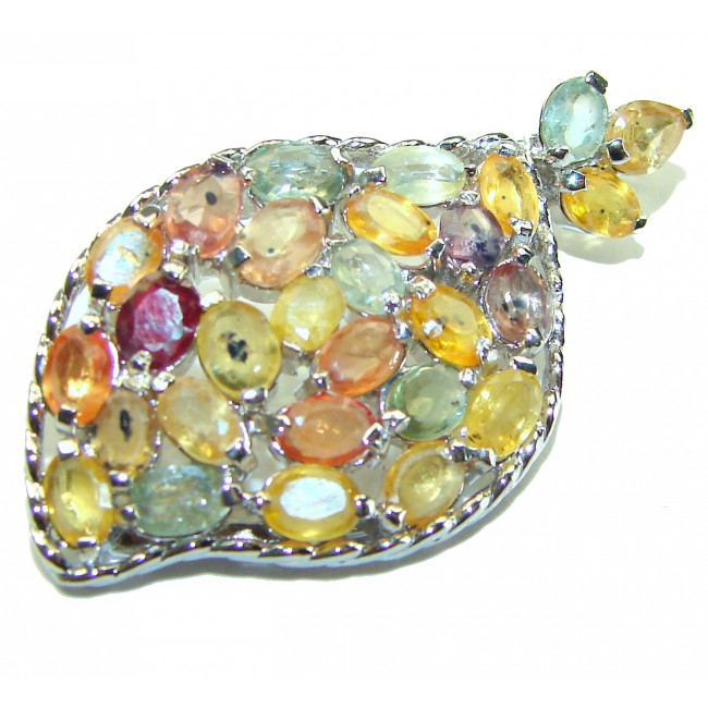 Authentic MULTICOLOR Sapphire .925 Silver handcrafted Statement pendant - photo 3