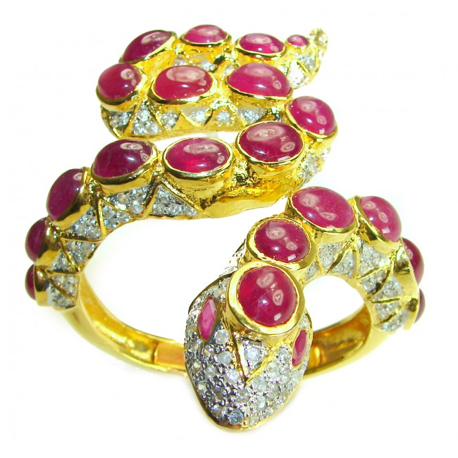Huge Snake Genuine Kashmir Ruby 18K Gold over .925 Sterling Silver handcrafted Bracelet - photo 7