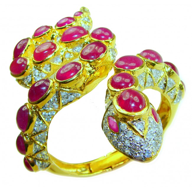 Huge Snake Genuine Kashmir Ruby 18K Gold over .925 Sterling Silver handcrafted Bracelet - photo 6