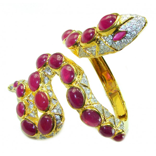Huge Snake Genuine Kashmir Ruby 18K Gold over .925 Sterling Silver handcrafted Bracelet - photo 5