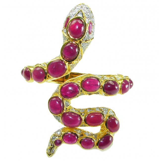 Huge Snake Genuine Kashmir Ruby 18K Gold over .925 Sterling Silver handcrafted Bracelet - photo 3