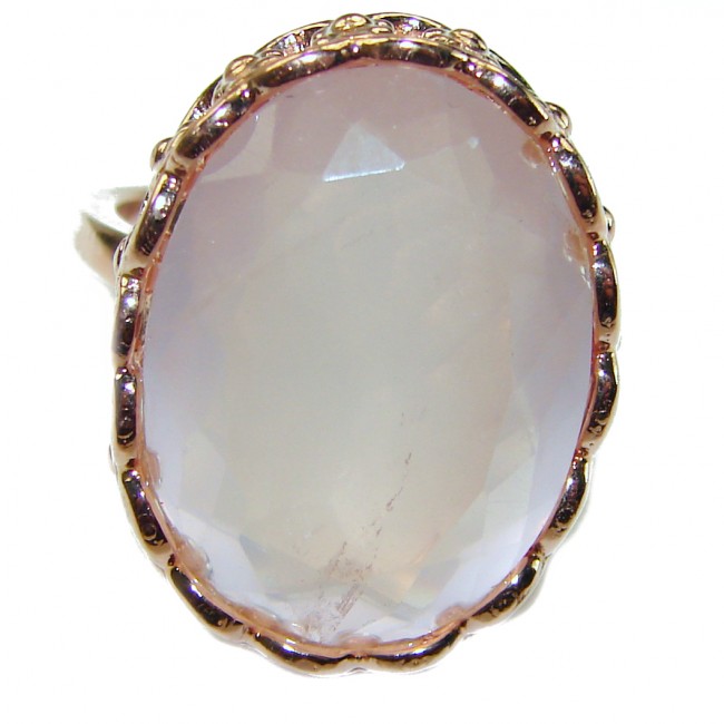 Oversized Authentic Brazilian Rose Quartz 14k Gold over .925 Sterling Silver incredible Ring size 8 1/4 - photo 2
