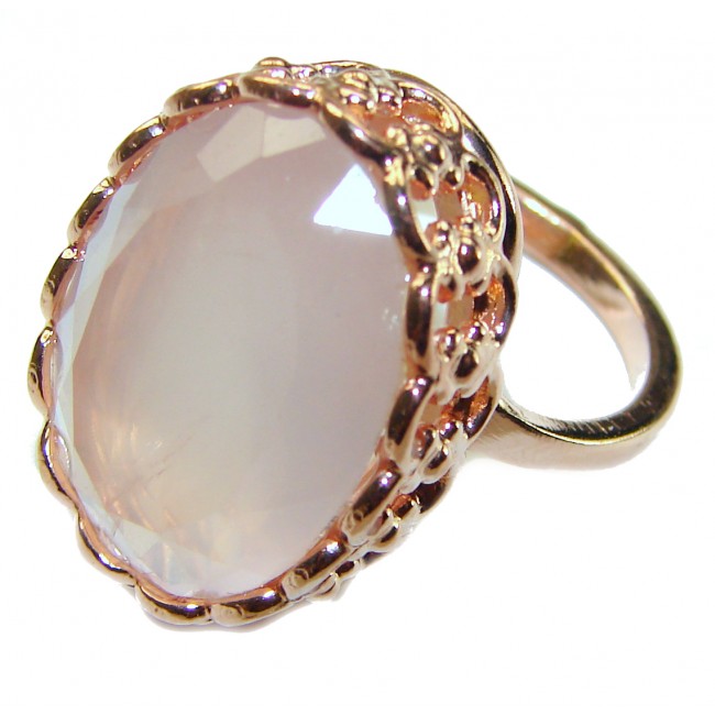 Oversized Authentic Brazilian Rose Quartz 14k Gold over .925 Sterling Silver incredible Ring size 8 1/4 - photo 1