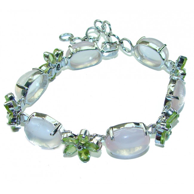 Alessia Natural Rose Quartz Peridot .925 Sterling Silver handmade Bracelet - photo 2