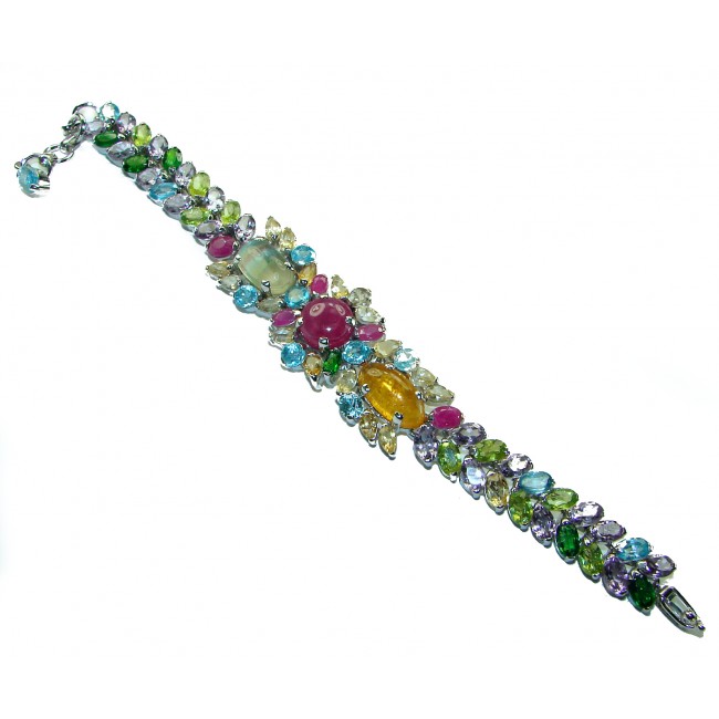 Elena Genuine Ruby multicolor Sapphire .925 Sterling Silver handmade Bracelet - photo 3