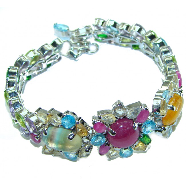 Elena Genuine Ruby multicolor Sapphire .925 Sterling Silver handmade Bracelet - photo 2