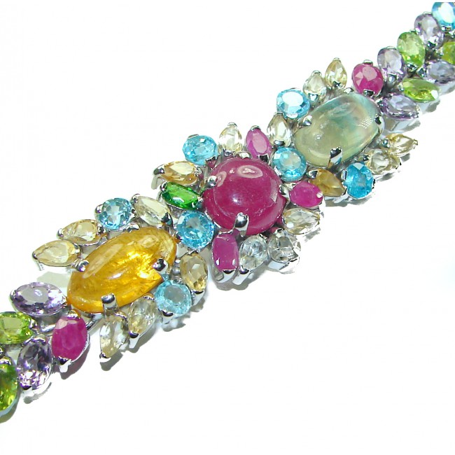 Elena Genuine Ruby multicolor Sapphire .925 Sterling Silver handmade Bracelet - photo 1