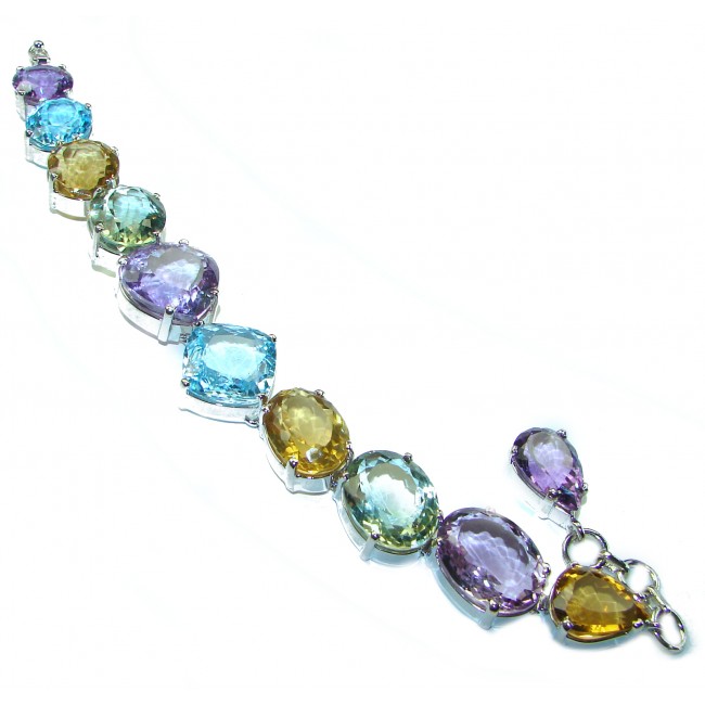 Elizabeth Natural Multigem .925 Sterling Silver handcrafted Statement Bracelet