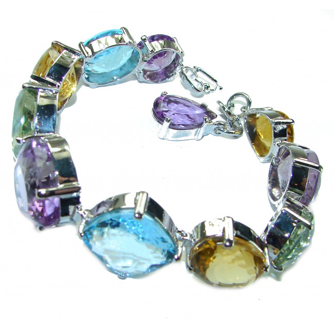 Elizabeth Natural Multigem .925 Sterling Silver handcrafted Statement Bracelet