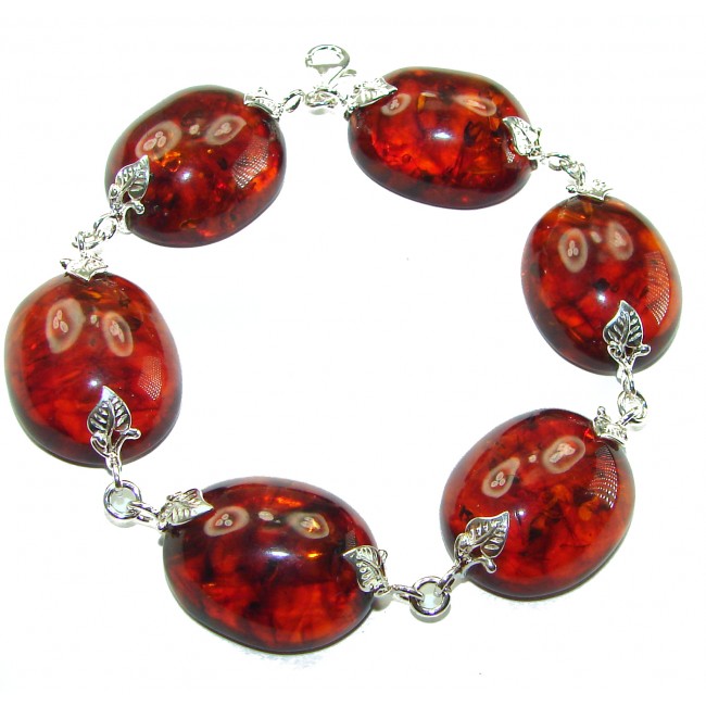 Cognac Color Beautiful Amber .925 Sterling Silver handcrafted Bracelet - photo 3