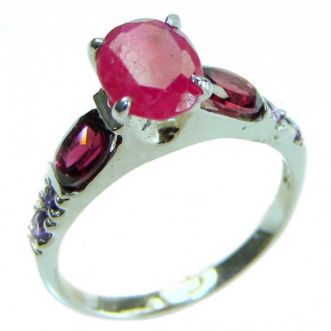 Authentic 5.3 carat Ruby .925 Sterling Silver handmade Cocktail Ring s. 6 1/2 - photo 3