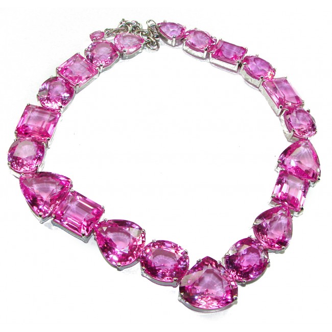 Rose des Vents Pink Sapphire .925 Sterling Silver handcrafted Large Statement necklace, 167.5 grams