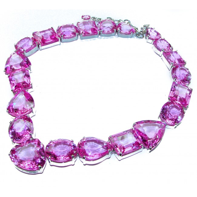 Rose des Vents Pink Sapphire .925 Sterling Silver handcrafted Large Statement necklace, 167.5 grams