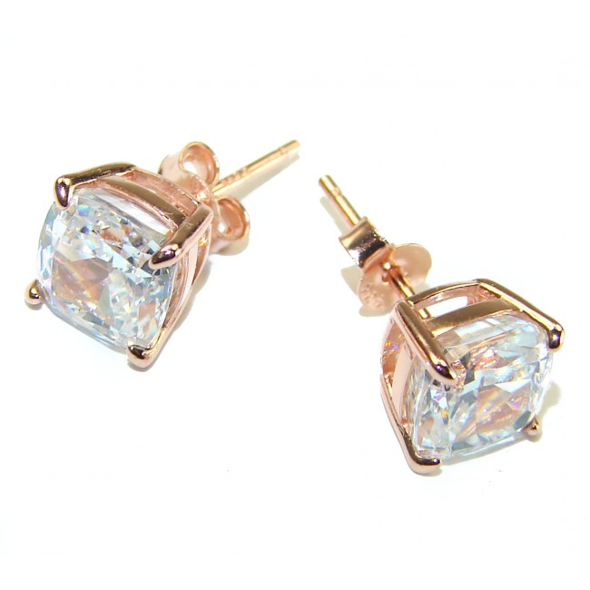 Exclusive White Topaz 14K Rose Gold over .925 Sterling Silver handcrafted Earrings