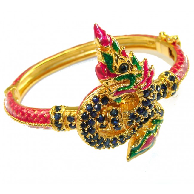 Truly Spectacular Dragon authentic 19.5 carat Ruby Enamel 14K Gold over .925 Sterling Silver handmade bangle Bracelet - photo 3