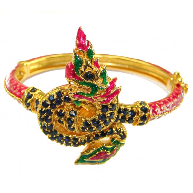 Truly Spectacular Dragon authentic 19.5 carat Ruby Enamel 14K Gold over .925 Sterling Silver handmade bangle Bracelet - photo 2