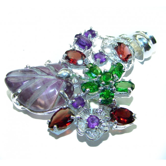 Vintage Design carved Amethyst .925 Sterling Silver handcrafted Pendant - photo 2