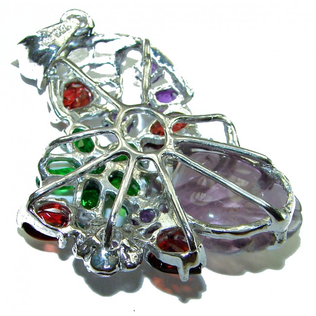 Vintage Design carved Amethyst .925 Sterling Silver handcrafted Pendant - photo 1