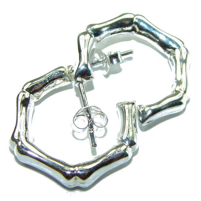 Bamboo Textured Hoop Italy made .925 Sterling Silver Earrings - photo 1