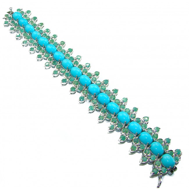 Luxurious one of a kind Sleeping Beauty Turquoise Emerald .925 Sterling Silver handmade Bracelet