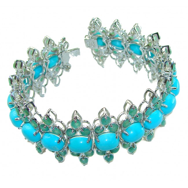 Luxurious one of a kind Sleeping Beauty Turquoise Emerald .925 Sterling Silver handmade Bracelet