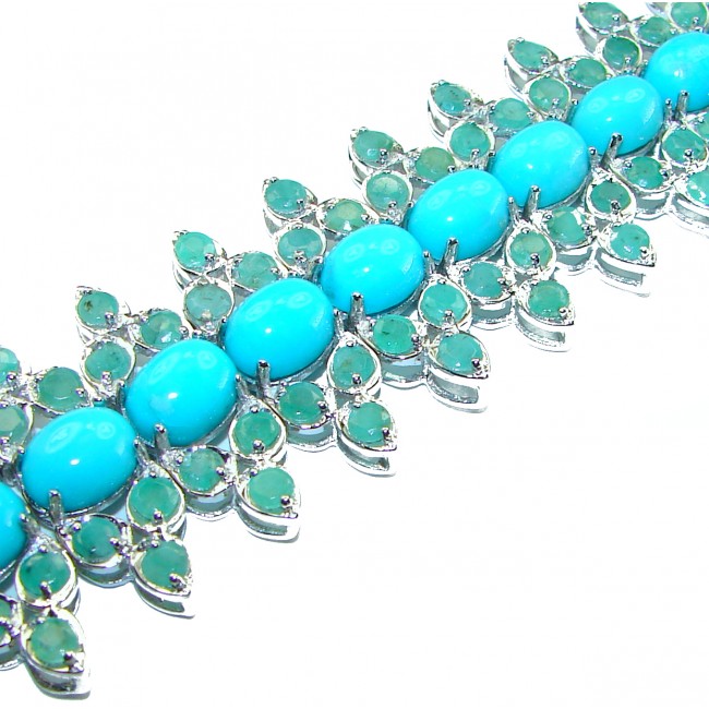 Luxurious one of a kind Sleeping Beauty Turquoise Emerald .925 Sterling Silver handmade Bracelet